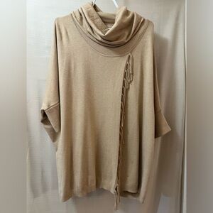RABE beige fringe detail women’s open front sweater size 36 cowl neck